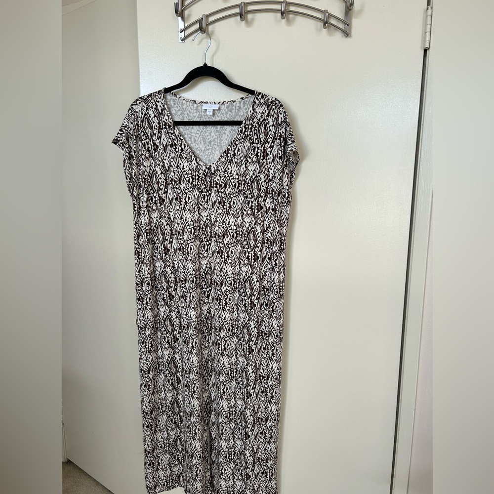 J. Jill Brown and Cream Patterned Maxi Dress Size Medium